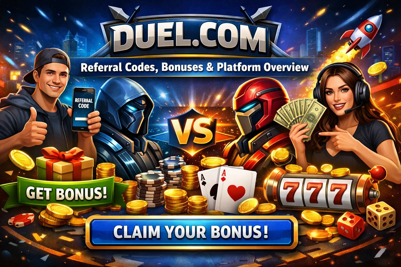Duel.com promo codes and rewards illustration